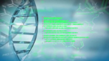 Dna sarlisinin dijital animasyonu. Sarikten sonra moleküler yapılar ve program kodları vardır..