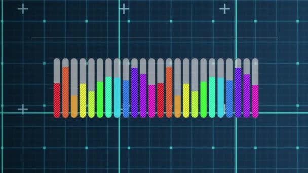 Animación Digital Barras Transparentes Llenándose Diferentes Colores Fondo Una Cuadrícula — Vídeos de Stock