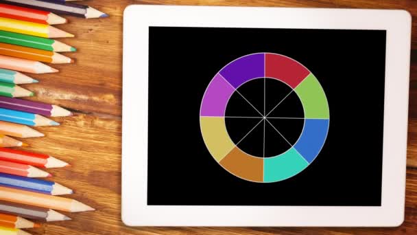 Animação Digital Uma Roda Cores Tela Pastilha Digital Lado Tablet — Vídeo de Stock