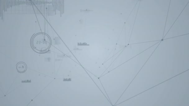 上向きに動く白い矢印のデジタルアニメーション 背景には 線で接続されたグラフとコードのネットワークがあります — ストック動画