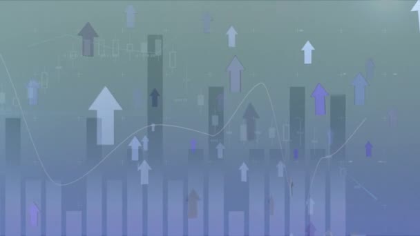 Цифрова Анімація Стрілок Рухаються Вгору Графіки Статистика Переходять Екран Фоновому — стокове відео