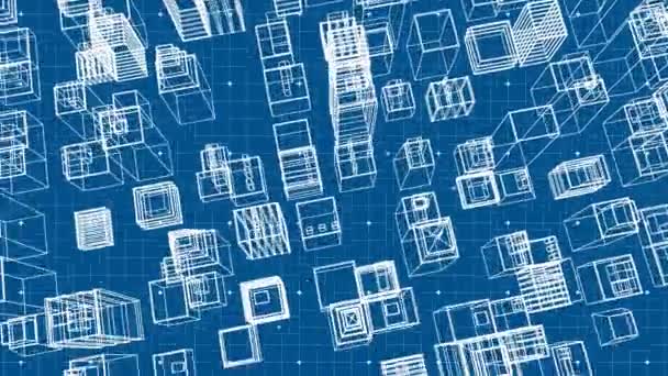 蓝色网格上城市 模型的顶视图的数字动画 — 图库视频影像