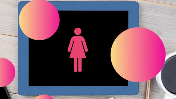 Digital Animation Female Gender Symbol Ipad Screen Ipad Wooden Table — Stock Video