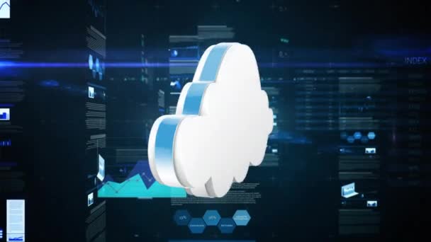 Animazione Digitale Cloud Storage Simboli Dietro Esso Uno Sfondo Nero — Video Stock