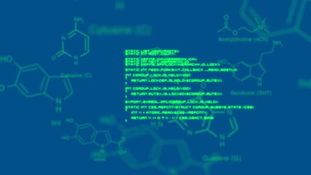 Animation numérique des structures moléculaires et des codes d'interface. Le fond est bleu .