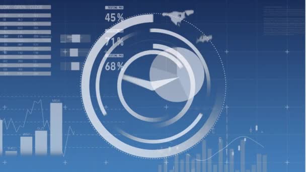 Digital Animation Illustration Running Clock Graphs Statistics Moving Background Left — Stock Video