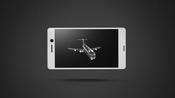 Animación Digital Modelo Avión Pantalla Smartphone Fondo Negro — Vídeos de Stock