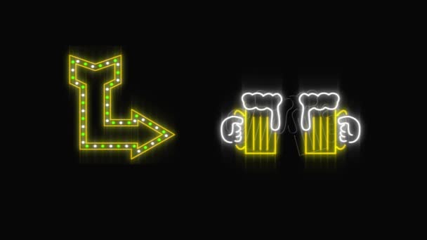 Digital Animation Led Light Arrow Signage Pointing Beer Mugs Having — Stock Video