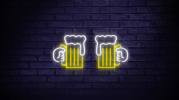 Animation Numérique Signalisation Lumineuse Led Deux Tasses Bière Portant Toast — Video