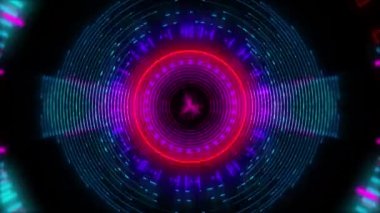 Dairesel desenler ve düzensiz şekillerin dijital animasyonu. Düzensiz şekil ve renklerle ışıklar titreşir