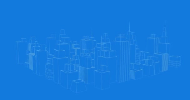 Animación Digital Azul Modelo Plano Una Ciudad Girando Sobre Fondo — Vídeos de Stock