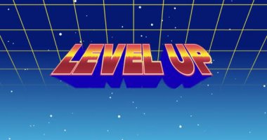 Arka plan yeşil kare yukarı ve galaksi 4k hareket anahatları gösterir iken ekranda yakınlaştırma düzeyi yukarı işareti dijital animasyon