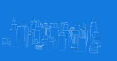 Mavi ekran 4k dönen bir şehirde sanal binaların dijital animasyon