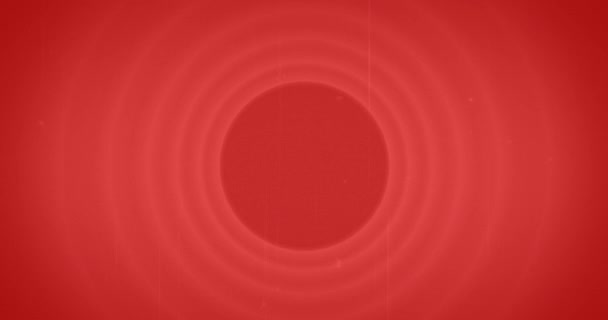 Animation numérique d'un panneau The End blanc apparaissant à l'écran tandis que l'arrière-plan montre un motif circulaire rouge 4k 