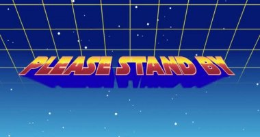 Dijital animasyon arka plan yeşil kare yukarı ve galaksi 4k hareket anahatları gösterir ederken ekranda yakınlaştırma işareti lütfen stand by