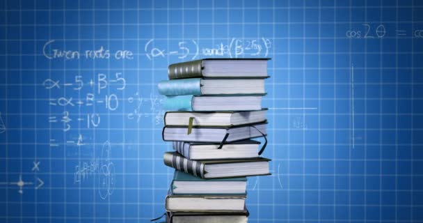 Animation Numérique Une Pile Livres Tandis Que Les Équations Mathématiques — Video