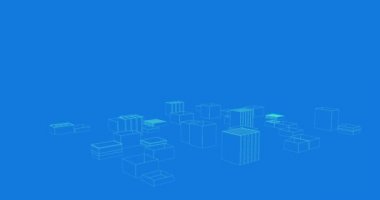 Mavi ekran 4k dönen bir şehirde sanal binaların dijital animasyon