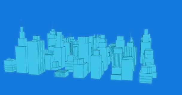 Animação Digital Edifícios Virtuais Uma Cidade Girando Tela Azul — Vídeo de Stock
