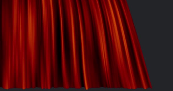 Finis 标志的数字动画显示为红色窗帘 侧向打开 — 图库视频影像