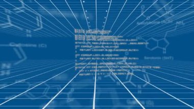 Mavi arka planda hareket eden metin ve dijital verilerin animasyonu