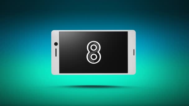 Animation Countdown Digital Numbers Smartphone Green Gradient Background — Stock Video