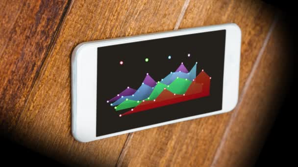 Animazione Del Grafico Visualizzato Uno Smartphone Sfondo Legno — Video Stock