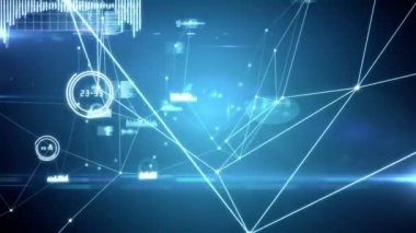 Animasyon oklar yukarı işaret ve sayılar ve grafikler mavi arka planda küresel pazarda görüntülenir