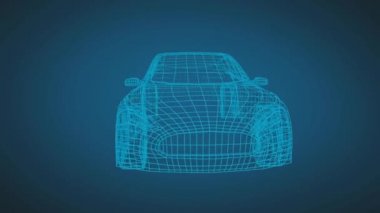 Mavi arka planda araba döner teknik çizim animasyon