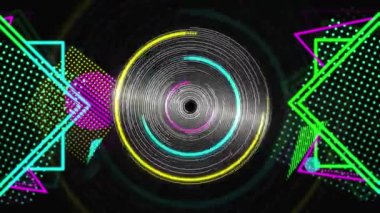 Siyah arka planda görünen ve kaybolan Neon geometrik şekiller animasyonu