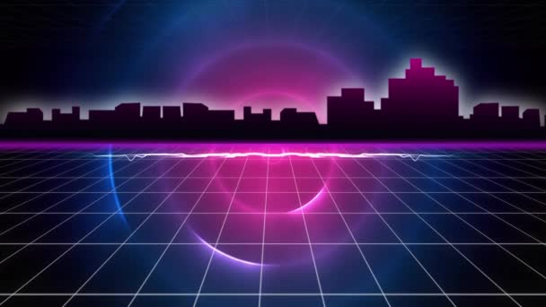 Animation Outline Modern Cityscape Grid Pink Waves — Stock Video