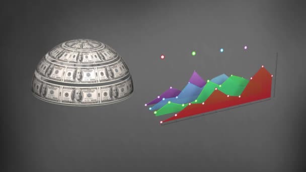 Animação Uma Esfera Giratória Notas Dólar Gráfico Colorido Que Acumula — Vídeo de Stock