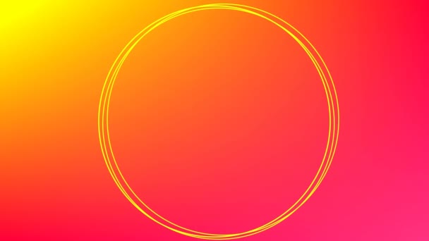 赤色の背景に黄色から赤のグラデーションに現れ 消えるネオン円と幾何学的形状のアニメーション — ストック動画