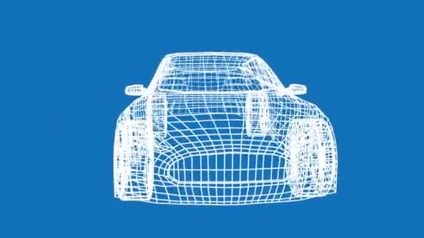 Animação Desenho Técnico Giratório Carro Fundo Azul — Vídeo de Stock