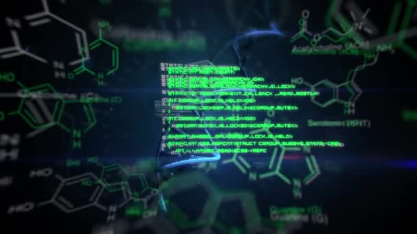 Animação Dna Movimento Texto Brilhante Dados Digitais Exibidos Fundo Escuro — Vídeo de Stock