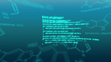 Degrade mavi arka planda hareket eden parlayan metin ve dijital verilerin animasyonu