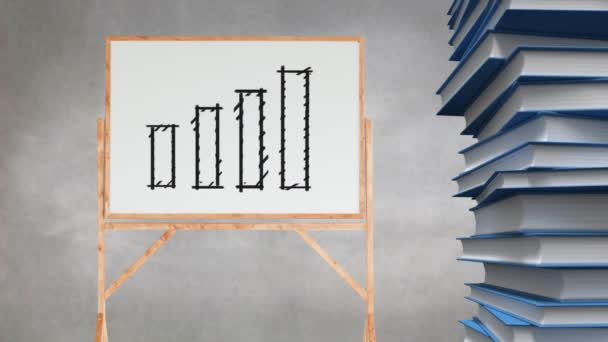 Animation Drawing Colorful Bar Graph Appearing Blank Canvas Stack Books — Stock Video