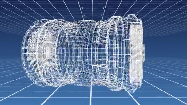 Animación Del Dibujo Técnico Giratorio Turbina Con Rejilla Móvil Sobre — Vídeo de stock