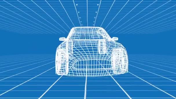 Animazione Disegno Tecnico Girevole Auto Una Grata Bianco Sfondo Azzurro — Video Stock