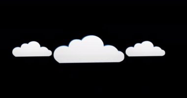 Siyah arka plan 4k 'ya karşı ekranda gezinen üç beyaz bulutun dijital animasyonu