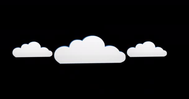 Animación Digital Tres Nubes Blancas Flotando Pantalla Sobre Fondo Negro — Vídeos de Stock