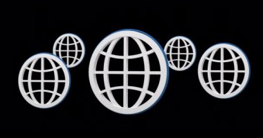 Siyah bir arka plan 4k karşı ekranda vurgulama beyaz küre simgeleri dijital animasyon