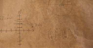 Matematiksel denklemler ve rakamlar dijital animasyon geri okul 4k için dokulu kahverengi arka plan video karşı ekranda hareket