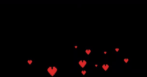 Animación Digital Iconos Píxeles Rojos Del Corazón Moviéndose Hacia Arriba — Vídeo de stock