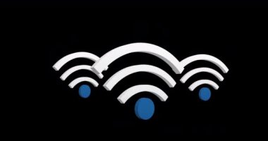 Siyah arka plana karşı ekranda bir WiFi sembolü yukarı ve aşağı dijital animasyon. 4k