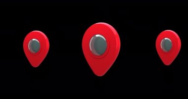 Siyah arka plan 4k karşı ekranda hareket kırmızı harita Pins dijital animasyon