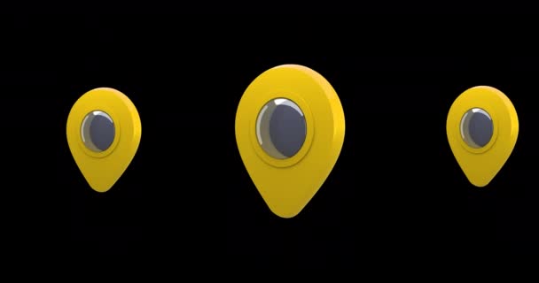 Digital Animation Yellow Map Pins Moving Screen Black Background — Stock Video