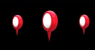 Siyah arka plan 4k karşı ekranda hareket kırmızı harita Pins dijital animasyon