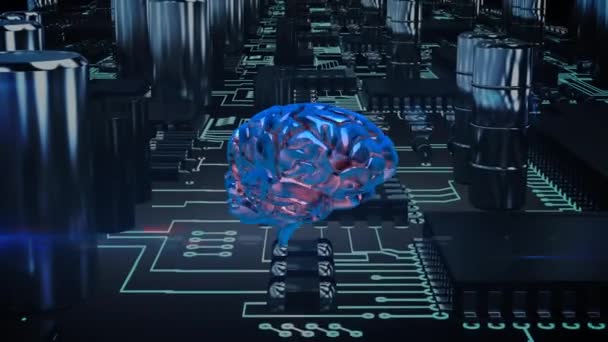 Animation Numérique Cerveau Tournant Déplaçant Travers Circuit Imprimé — Video