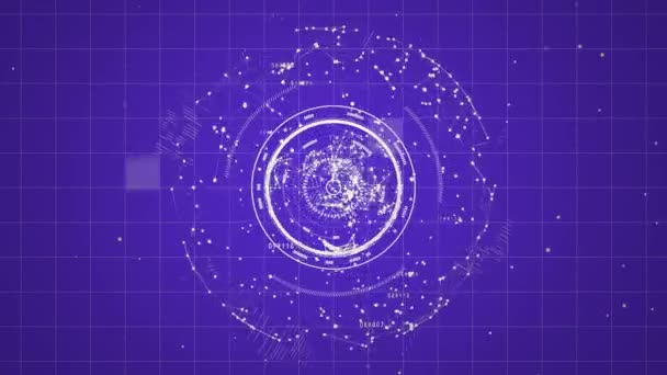 同心圆的数字动画与发光点 旋转的地球在圆的中心 — 图库视频影像