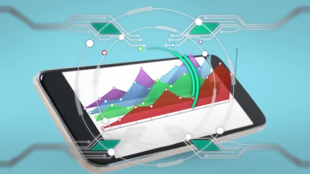 Digital Animation Linjediagram Poppar Från Smartphone Förgrunden Ring Med Linjer — Stockvideo